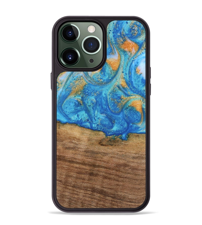 iPhone 13 Pro Max Wood Phone Case - Kaci (Teal & Gold, 738906)