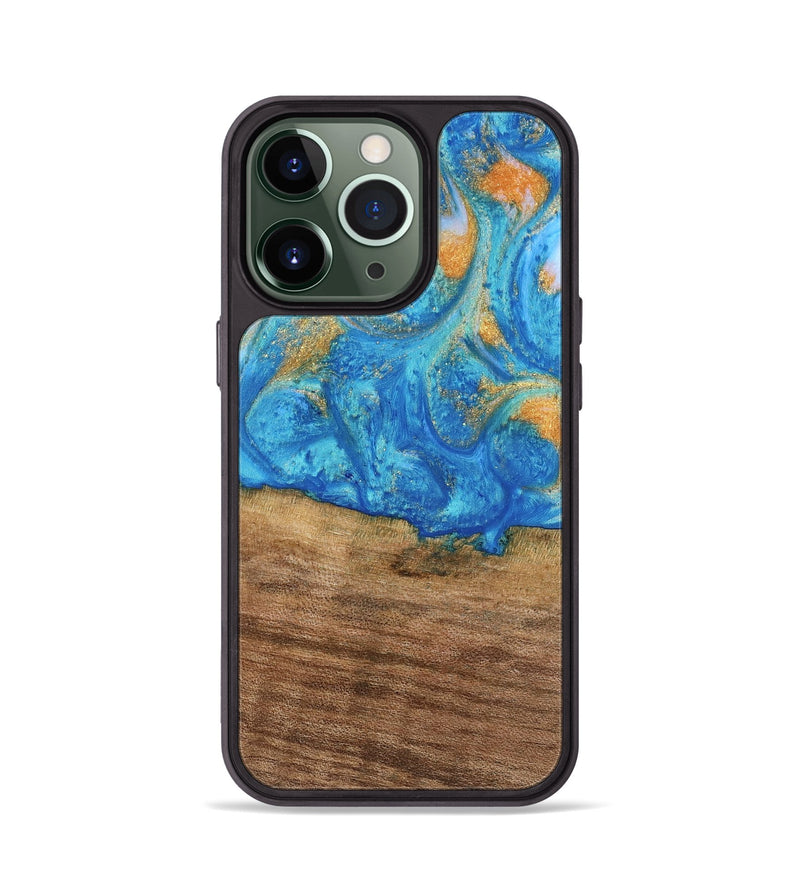 iPhone 13 Pro Wood Phone Case - Kaci (Teal & Gold, 738906)