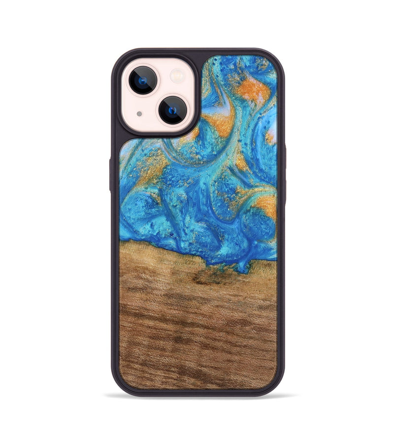 iPhone 14 Wood Phone Case - Kaci (Teal & Gold, 738906)