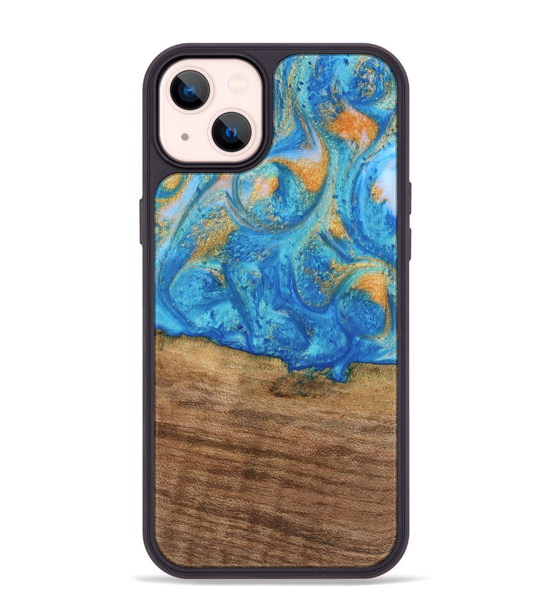 iPhone 14 Plus Wood Phone Case - Kaci (Teal & Gold, 738906)