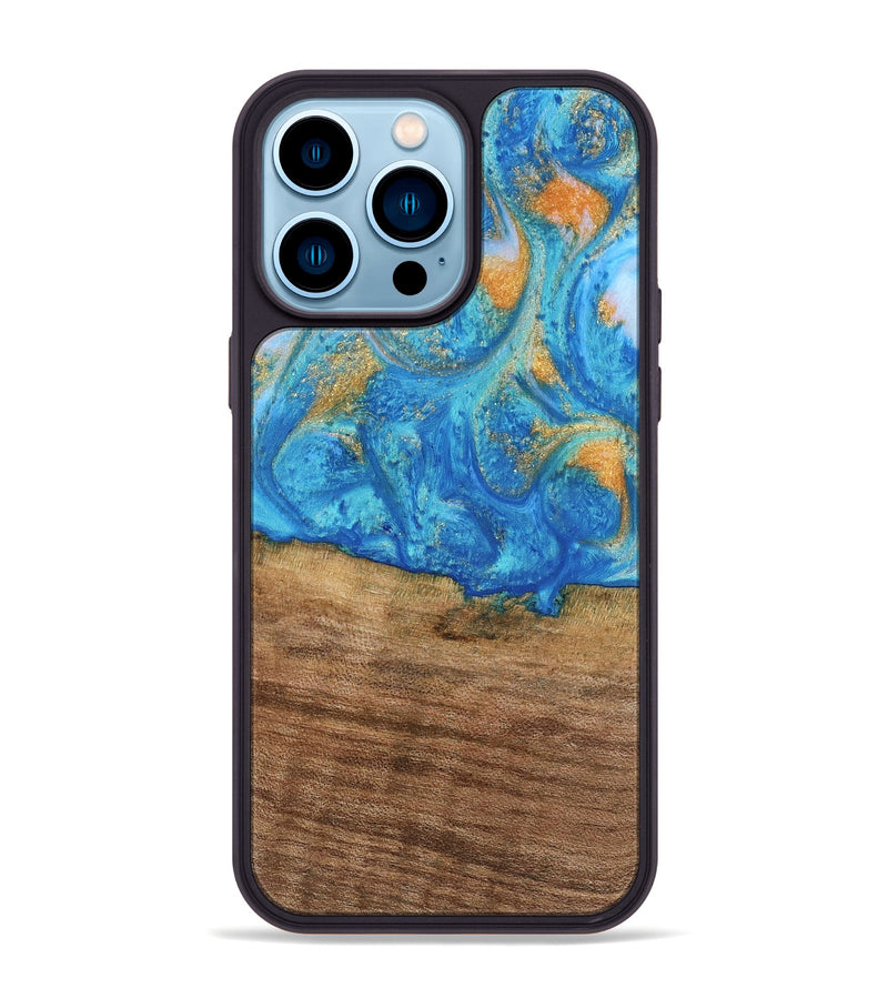 iPhone 14 Pro Max Wood Phone Case - Kaci (Teal & Gold, 738906)