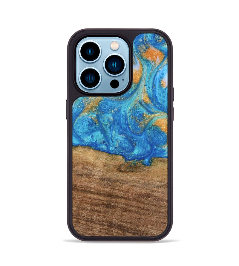 iPhone 14 Pro Wood Phone Case - Kaci (Teal & Gold, 738906)