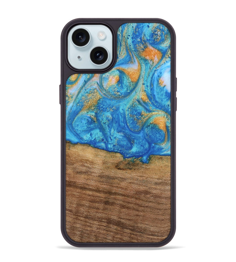 iPhone 15 Plus Wood Phone Case - Kaci (Teal & Gold, 738906)