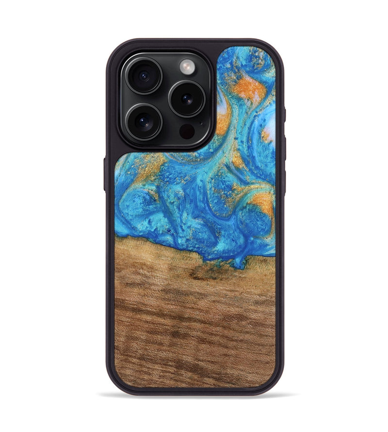 iPhone 15 Pro Wood Phone Case - Kaci (Teal & Gold, 738906)