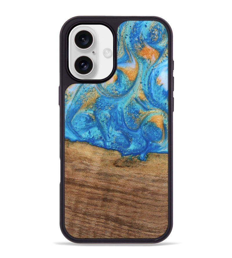 iPhone 16 Plus Wood Phone Case - Kaci (Teal & Gold, 738906)