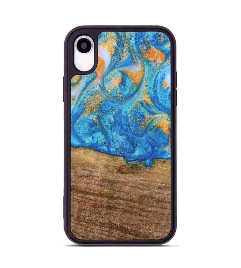 iPhone Xr Wood Phone Case - Kaci (Teal & Gold, 738906)