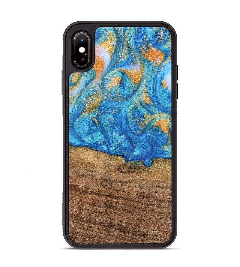 iPhone Xs Max Wood Phone Case - Kaci (Teal & Gold, 738906)