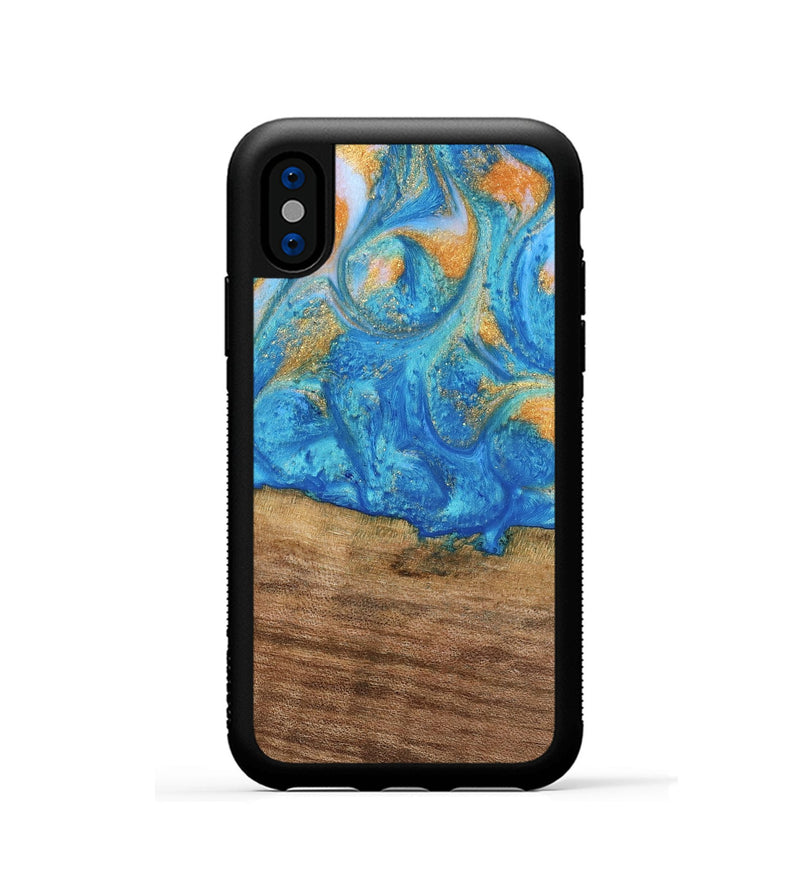 iPhone Xs Wood Phone Case - Kaci (Teal & Gold, 738906)