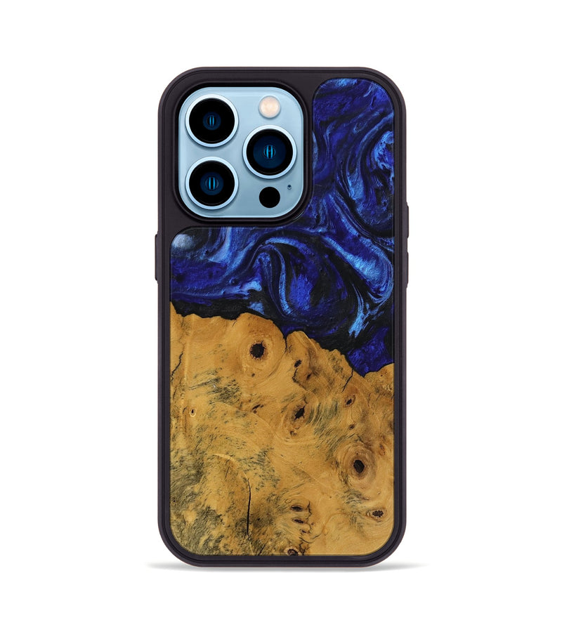 iPhone 14 Pro Wood Phone Case - Danyel (Blue, 738941)