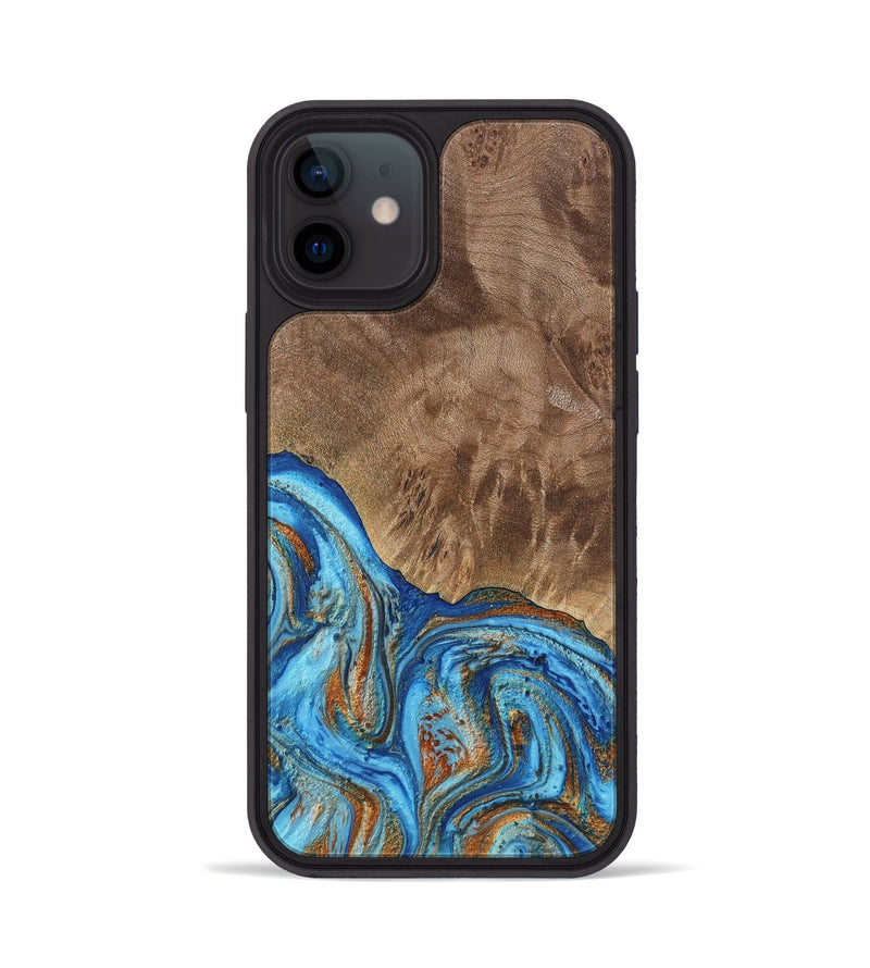 iPhone 12 Wood Phone Case - Annick (Teal & Gold, 738943)