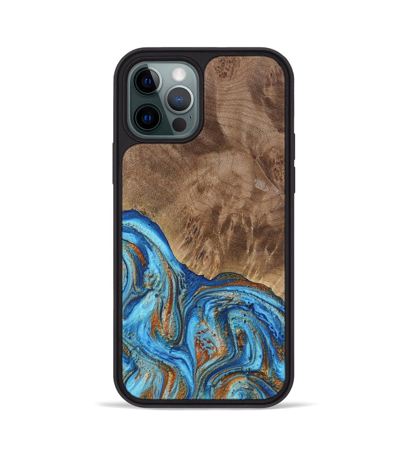 iPhone 12 Pro Wood Phone Case - Annick (Teal & Gold, 738943)