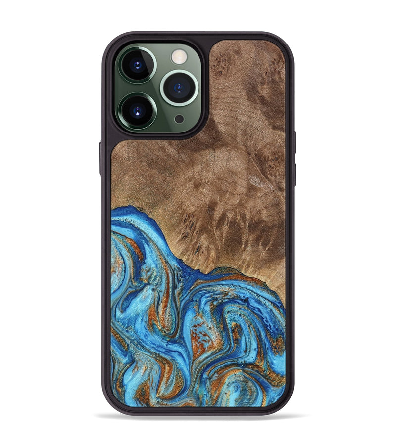 iPhone 13 Pro Max Wood Phone Case - Annick (Teal & Gold, 738943)