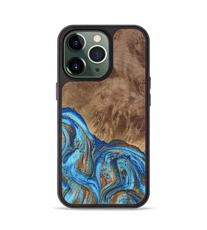 iPhone 13 Pro Wood Phone Case - Annick (Teal & Gold, 738943)