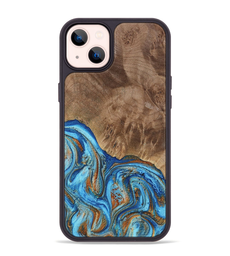 iPhone 14 Plus Wood Phone Case - Annick (Teal & Gold, 738943)