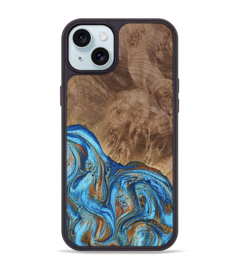 iPhone 15 Plus Wood Phone Case - Annick (Teal & Gold, 738943)