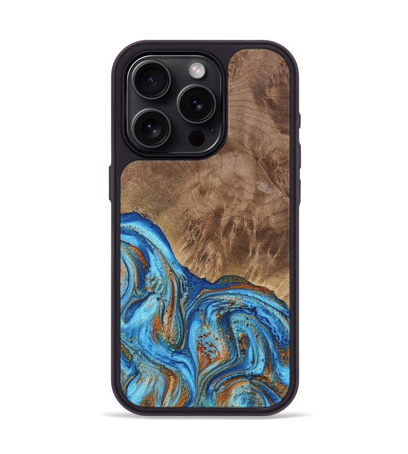 iPhone 15 Pro Wood Phone Case - Annick (Teal & Gold, 738943)