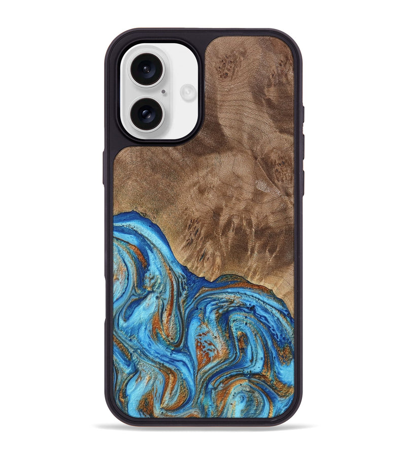 iPhone 16 Plus Wood Phone Case - Annick (Teal & Gold, 738943)