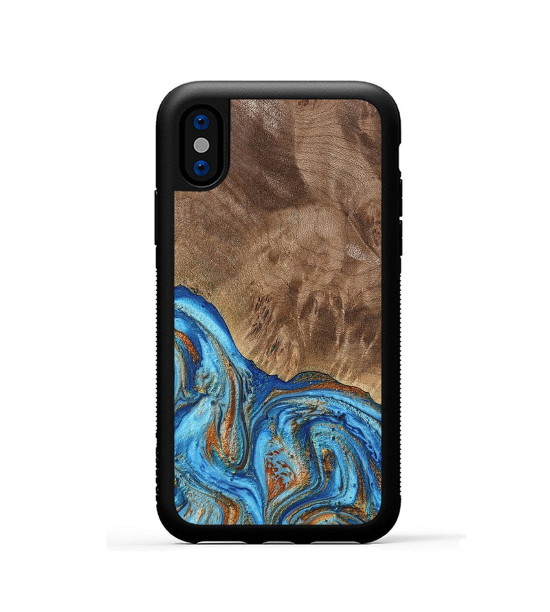 iPhone Xs Wood Phone Case - Annick (Teal & Gold, 738943)