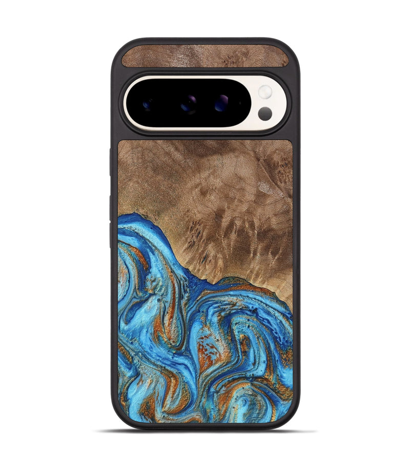 Pixel 9 Wood Phone Case - Annick (Teal & Gold, 738943)