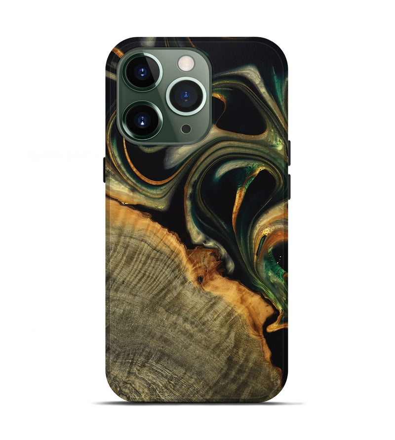 iPhone 13 Pro Wood Live Edge Phone Case - Medora (Teal & Gold, 739078)