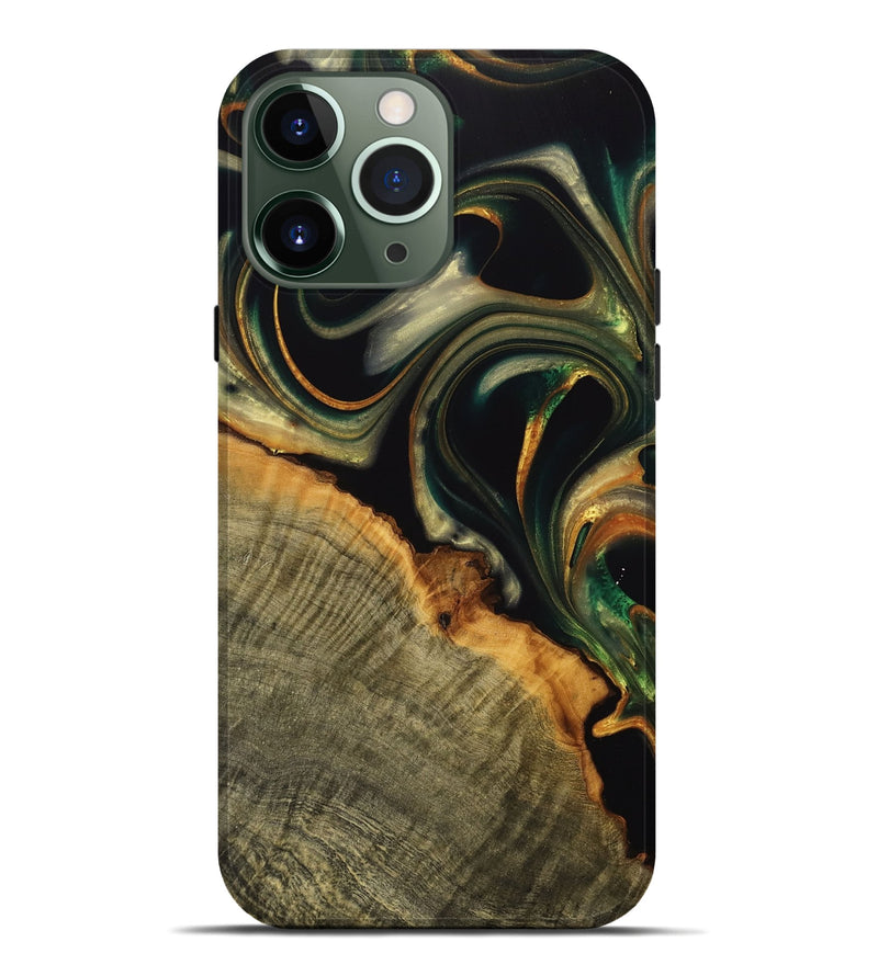 iPhone 13 Pro Max Wood Live Edge Phone Case - Medora (Teal & Gold, 739078)