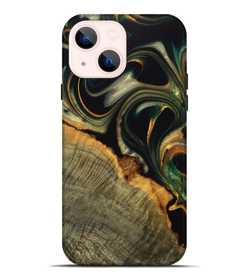 iPhone 14 Plus Wood Live Edge Phone Case - Medora (Teal & Gold, 739078)