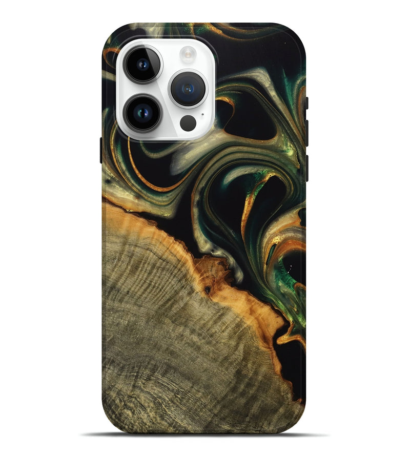 iPhone 15 Pro Max Wood Live Edge Phone Case - Medora (Teal & Gold, 739078)