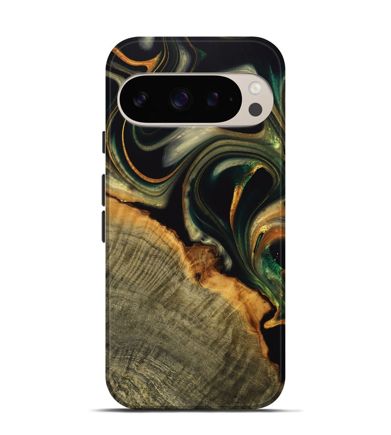 Pixel 9 Pro Wood Live Edge Phone Case - Medora (Teal & Gold, 739078)