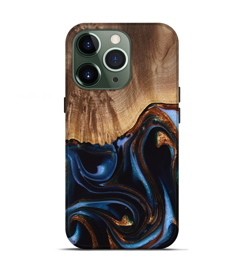 iPhone 13 Pro Wood Live Edge Phone Case - Frazier (Teal & Gold, 739082)