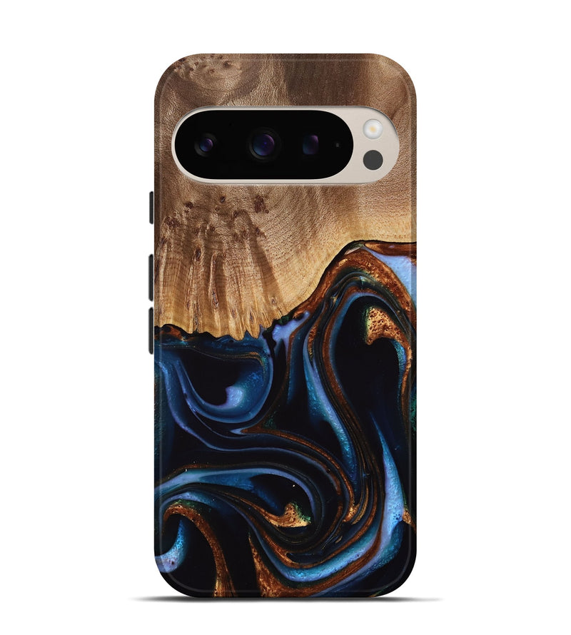 Pixel 9 Pro Wood Live Edge Phone Case - Frazier (Teal & Gold, 739082)