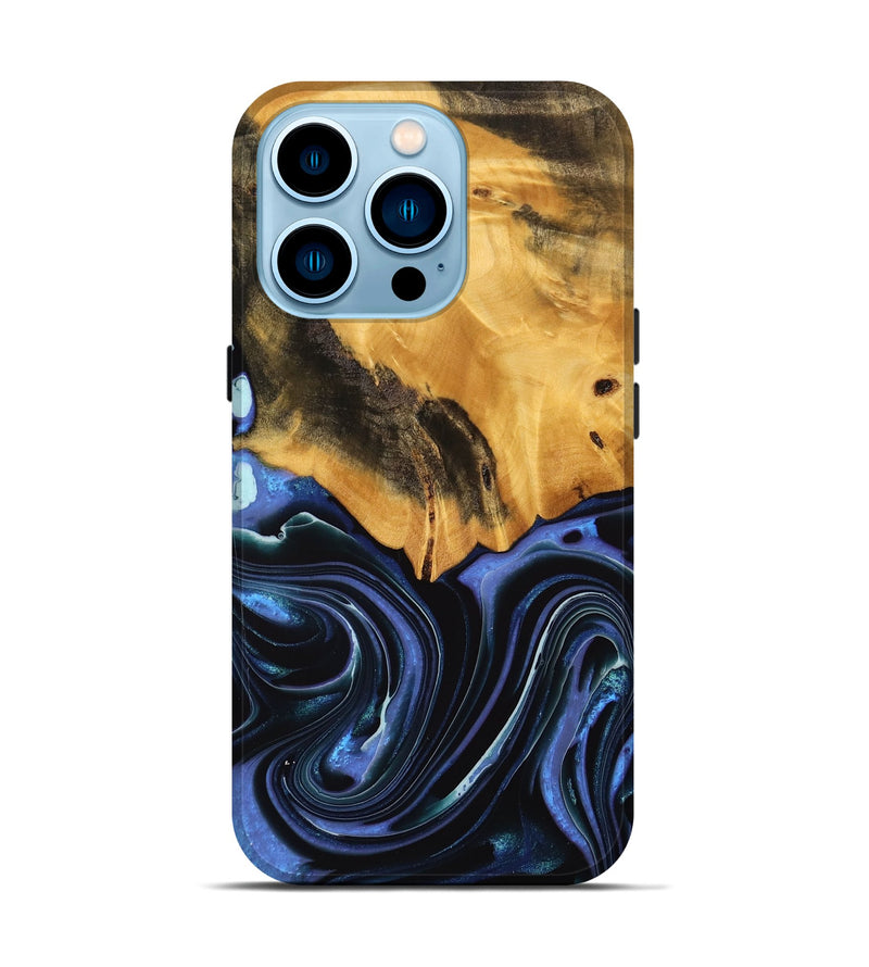 iPhone 14 Pro Wood Live Edge Phone Case - Kathlin (Blue, 739085)