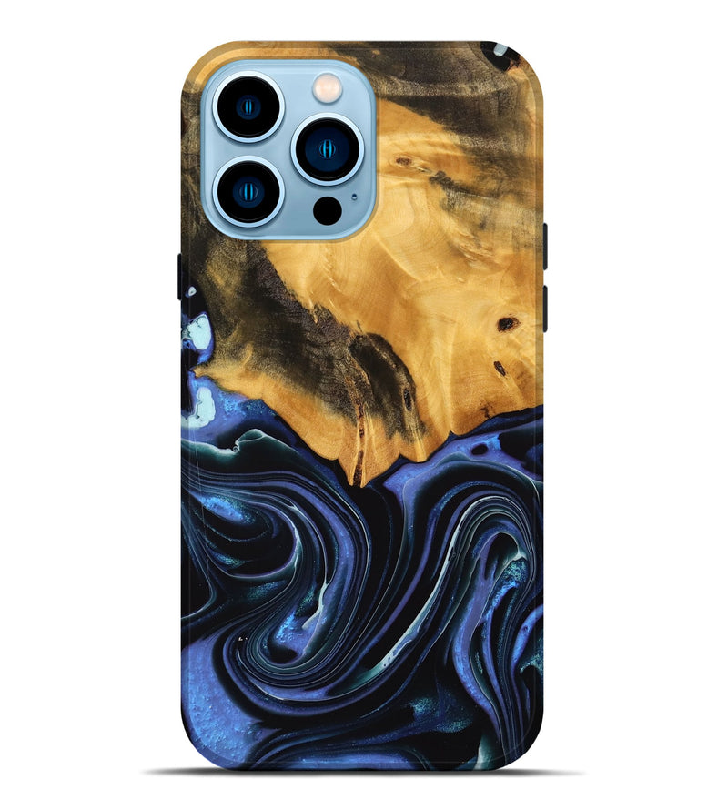 iPhone 14 Pro Max Wood Live Edge Phone Case - Kathlin (Blue, 739085)