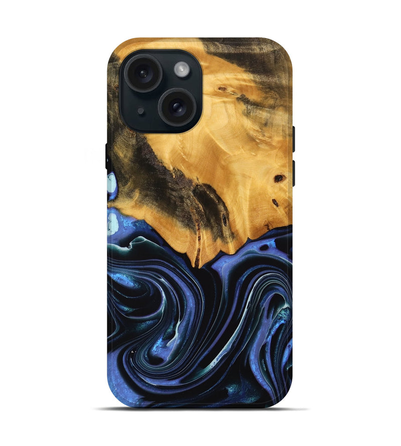 iPhone 15 Wood Live Edge Phone Case - Kathlin (Blue, 739085)