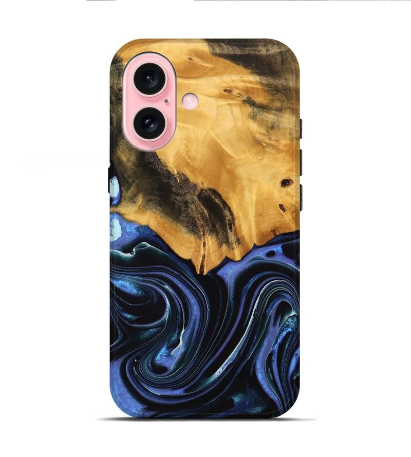 iPhone 16 Wood Live Edge Phone Case - Kathlin (Blue, 739085)