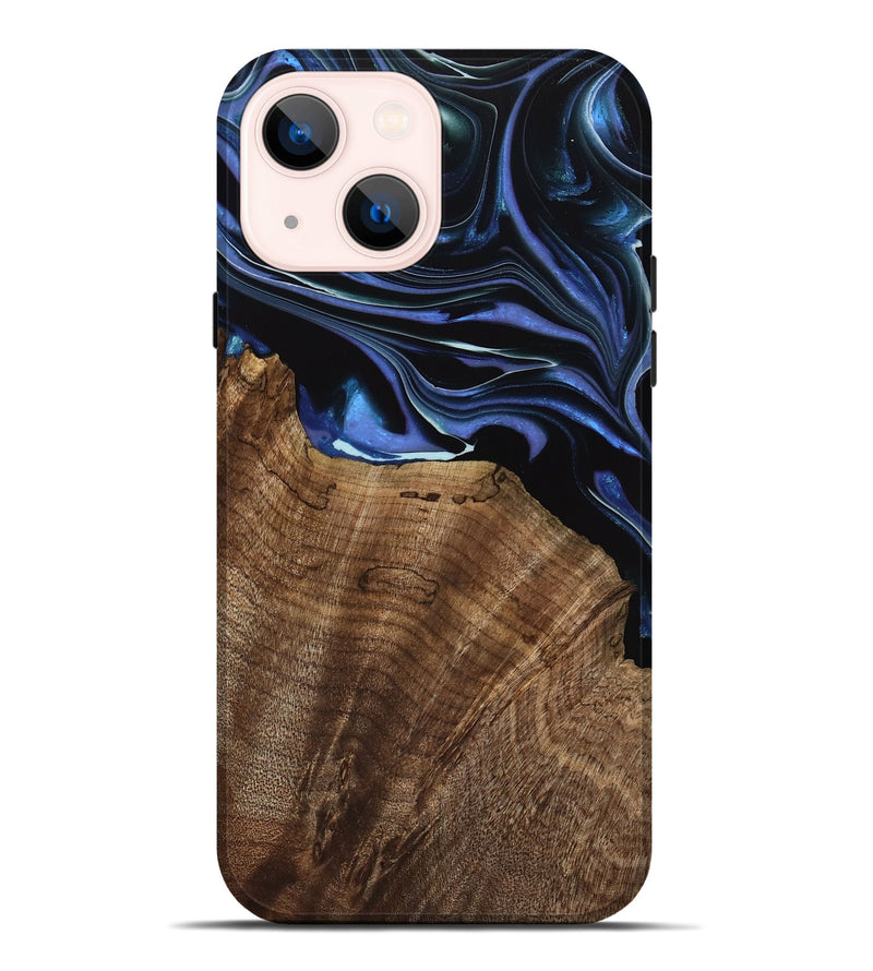 iPhone 14 Plus Wood Live Edge Phone Case - Olie (Blue, 739086)