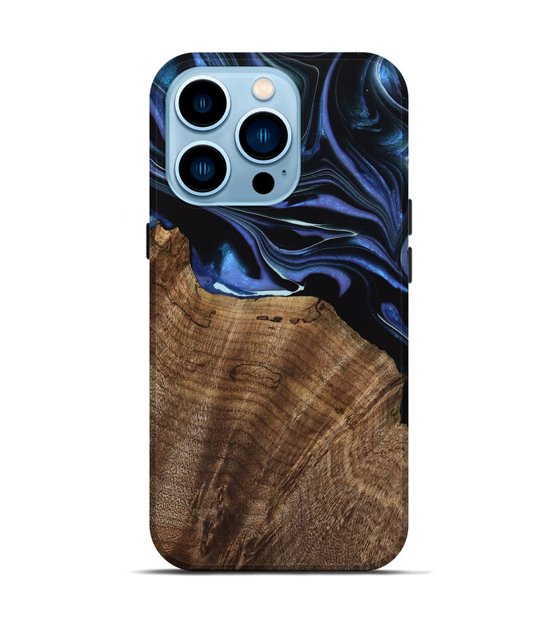 iPhone 14 Pro Wood Live Edge Phone Case - Olie (Blue, 739086)