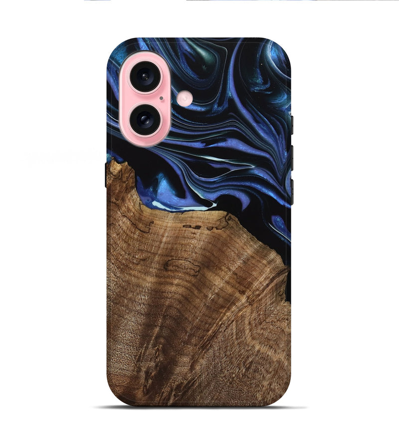 iPhone 16 Wood Live Edge Phone Case - Olie (Blue, 739086)