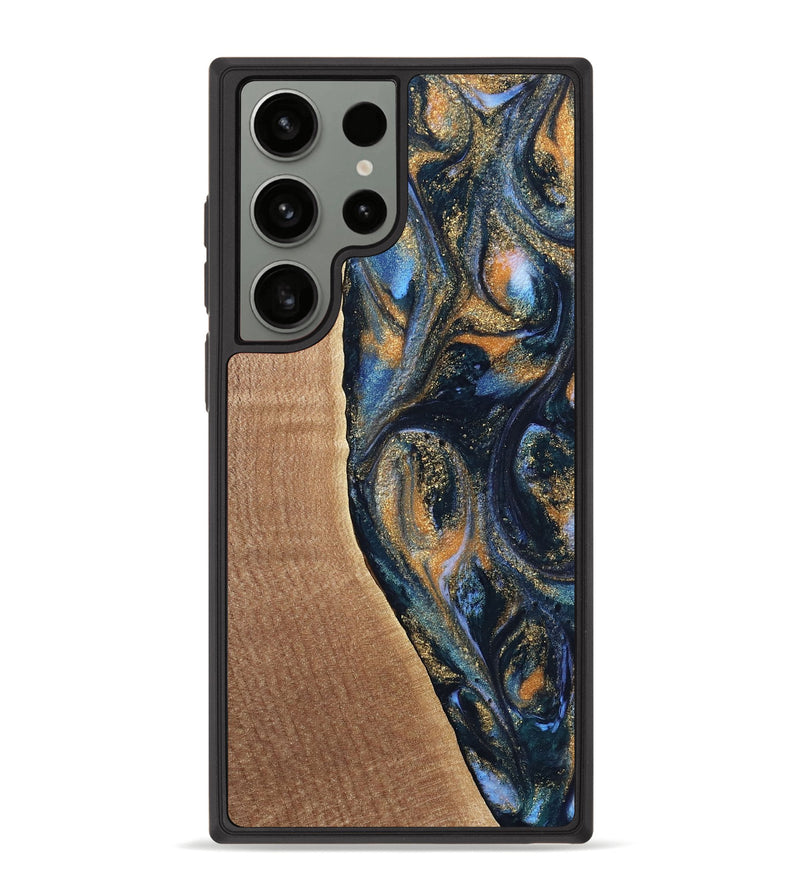 Galaxy S23 Ultra Wood Phone Case - Mikal (Teal & Gold, 739222)