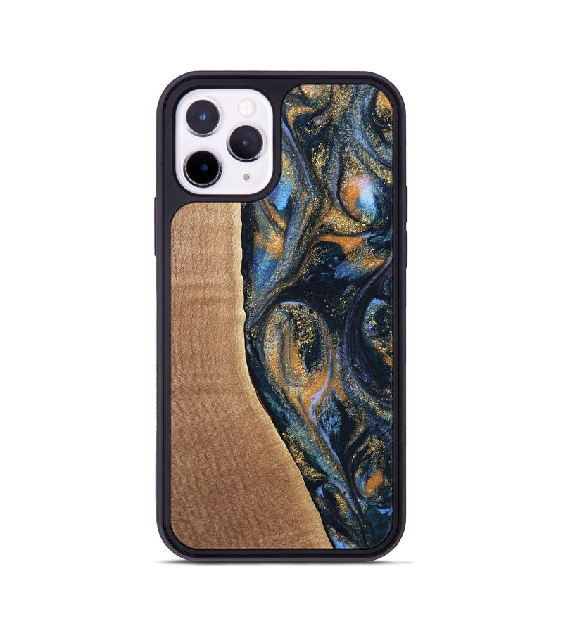 iPhone 11 Pro Wood Phone Case - Mikal (Teal & Gold, 739222)