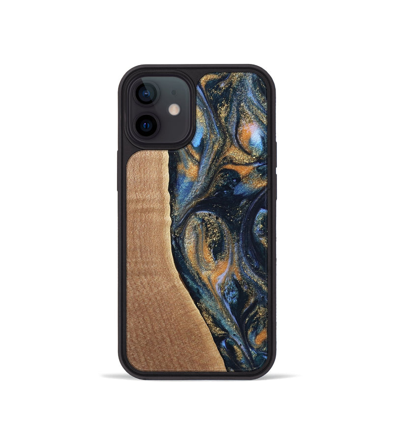 iPhone 12 mini Wood Phone Case - Mikal (Teal & Gold, 739222)