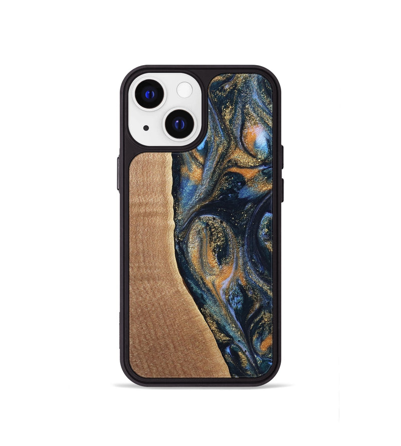 iPhone 13 mini Wood Phone Case - Mikal (Teal & Gold, 739222)