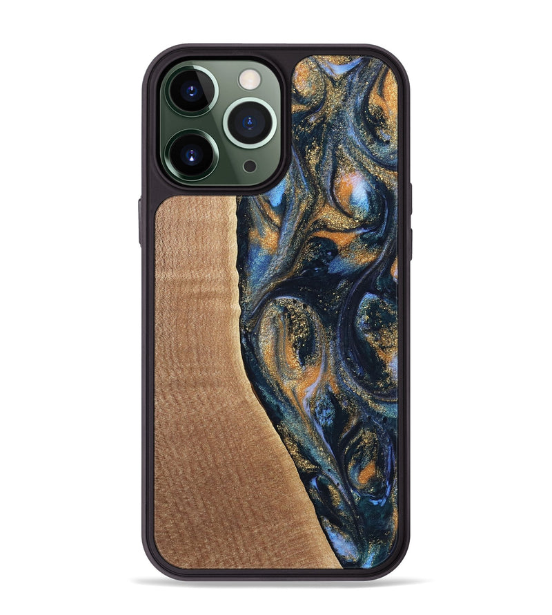 iPhone 13 Pro Max Wood Phone Case - Mikal (Teal & Gold, 739222)