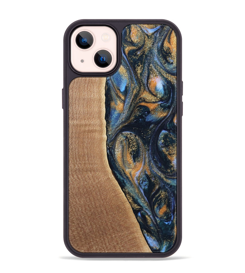 iPhone 14 Plus Wood Phone Case - Mikal (Teal & Gold, 739222)