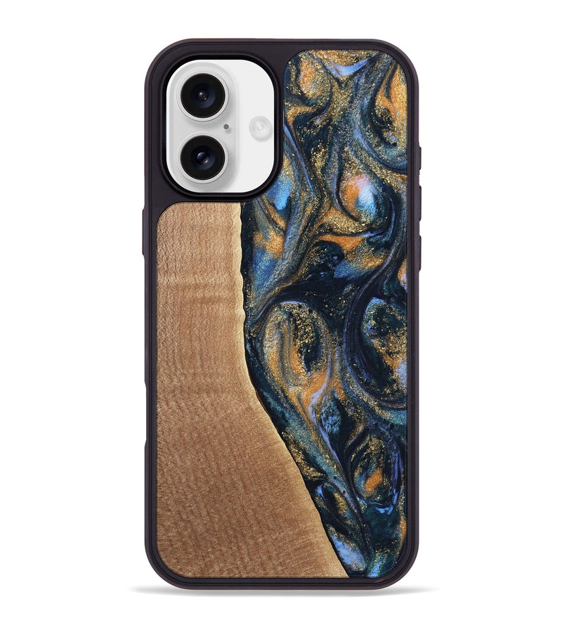 iPhone 16 Plus Wood Phone Case - Mikal (Teal & Gold, 739222)