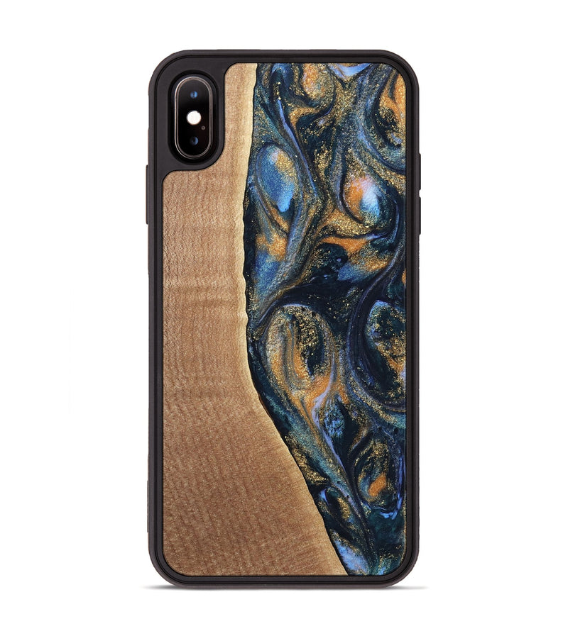 iPhone Xs Max Wood Phone Case - Mikal (Teal & Gold, 739222)