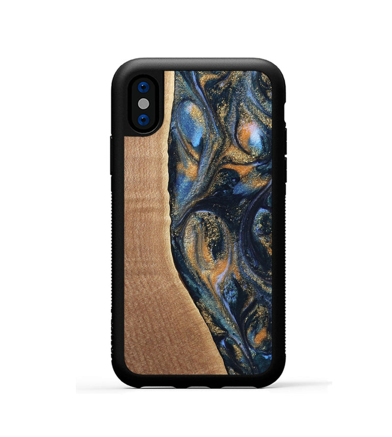 iPhone Xs Wood Phone Case - Mikal (Teal & Gold, 739222)