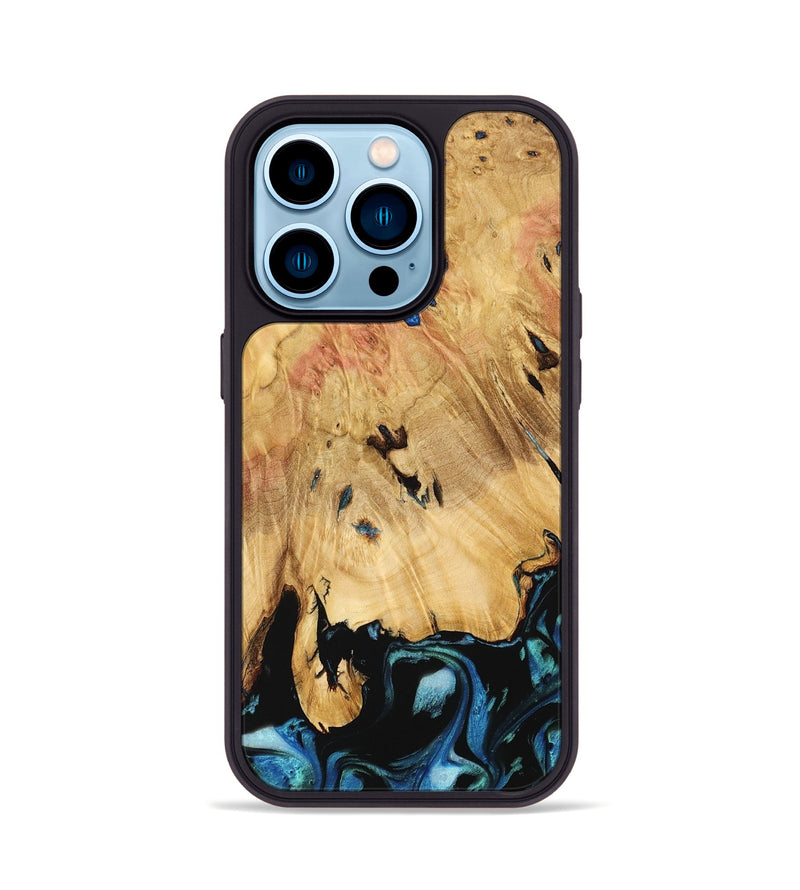 iPhone 14 Pro Wood Phone Case - Qiana (Blue, 739282)