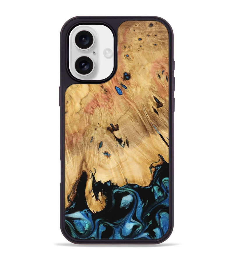 iPhone 16 Plus Wood Phone Case - Qiana (Blue, 739282)