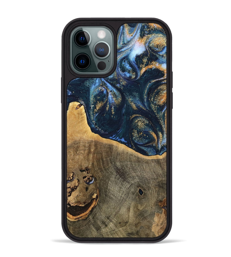 iPhone 12 Pro Max Wood Phone Case - Gussi (Teal & Gold, 739305)