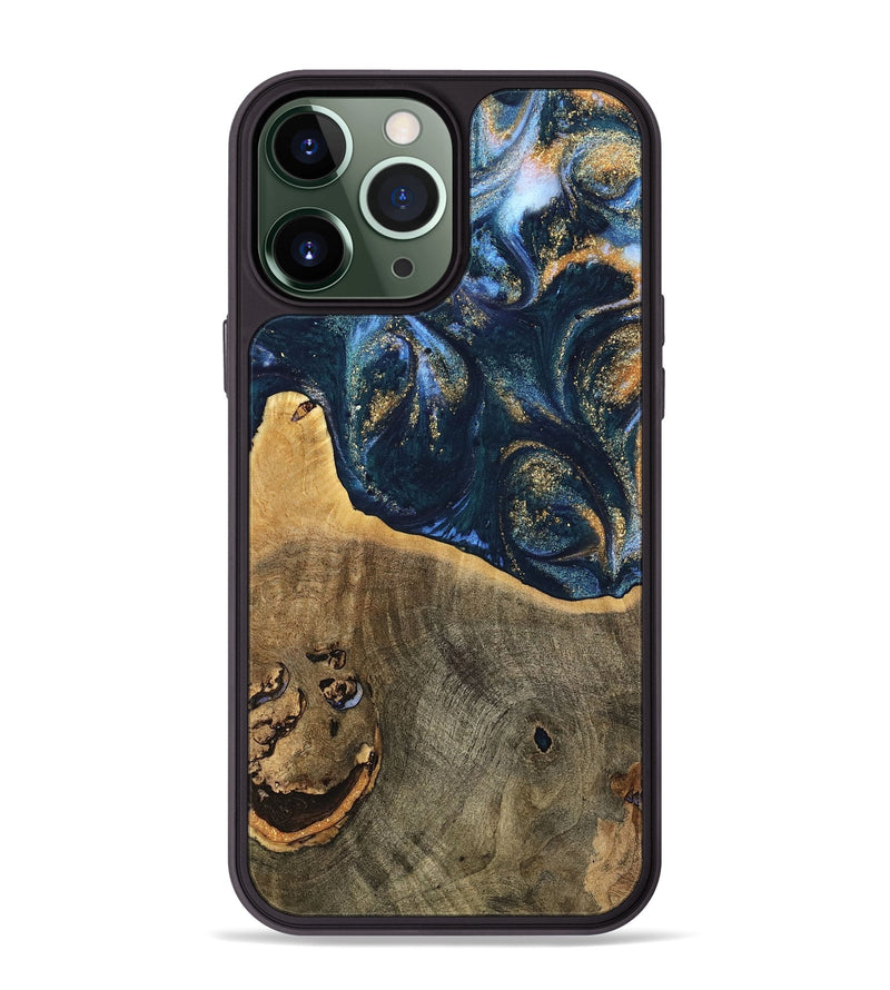 iPhone 13 Pro Max Wood Phone Case - Gussi (Teal & Gold, 739305)